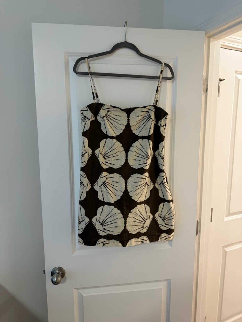 Brown Cream Shell-Print Spaghetti Strap Dress